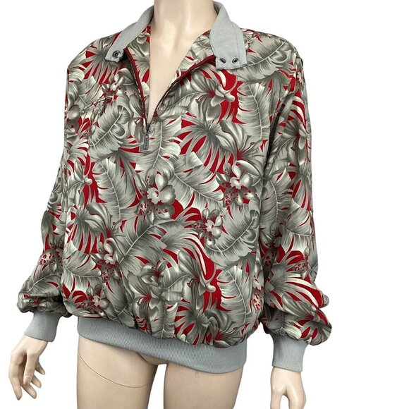 Tehama Tropical Floral Pullover Jacket Size Medium Red & Gray Nancy Haley - Picture 4 of 7